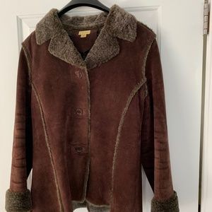 Suede leather jacket with faux fur lining